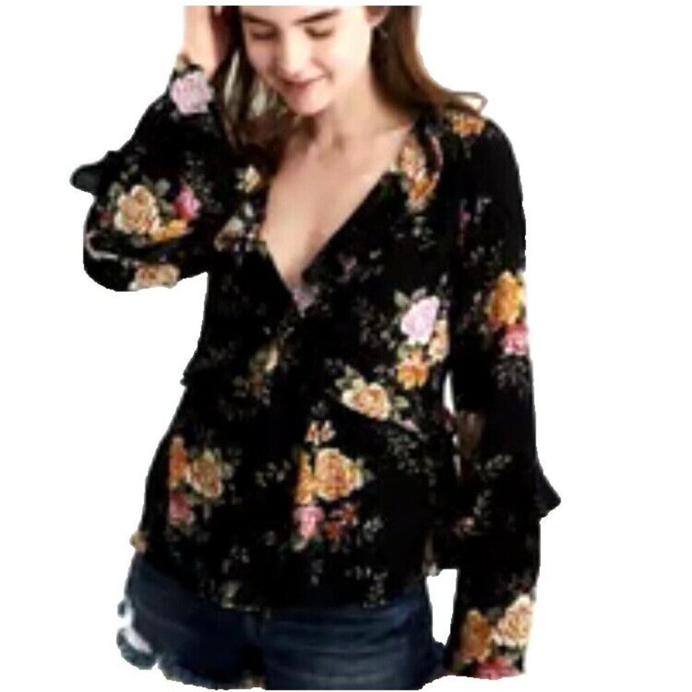 American Eagle Shirt Top Womens XL  Floral Faux Wrap Cottagecore Countrycore
